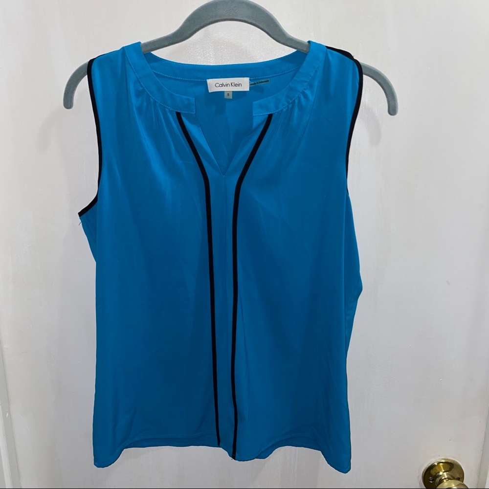 Calvin Klein Teal / Black Sleeveless Blouse
